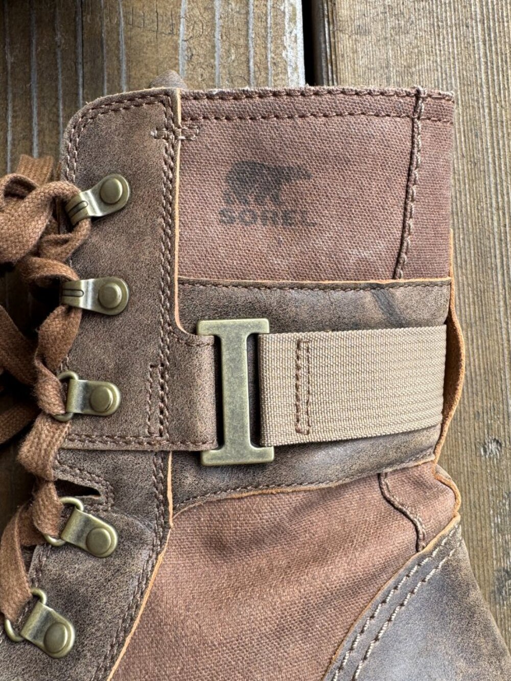 Sorel Major Carly Brown Leather & Canvas Lace Up Side Zip Combat Boots Womens 9 - Picture 9 of 16